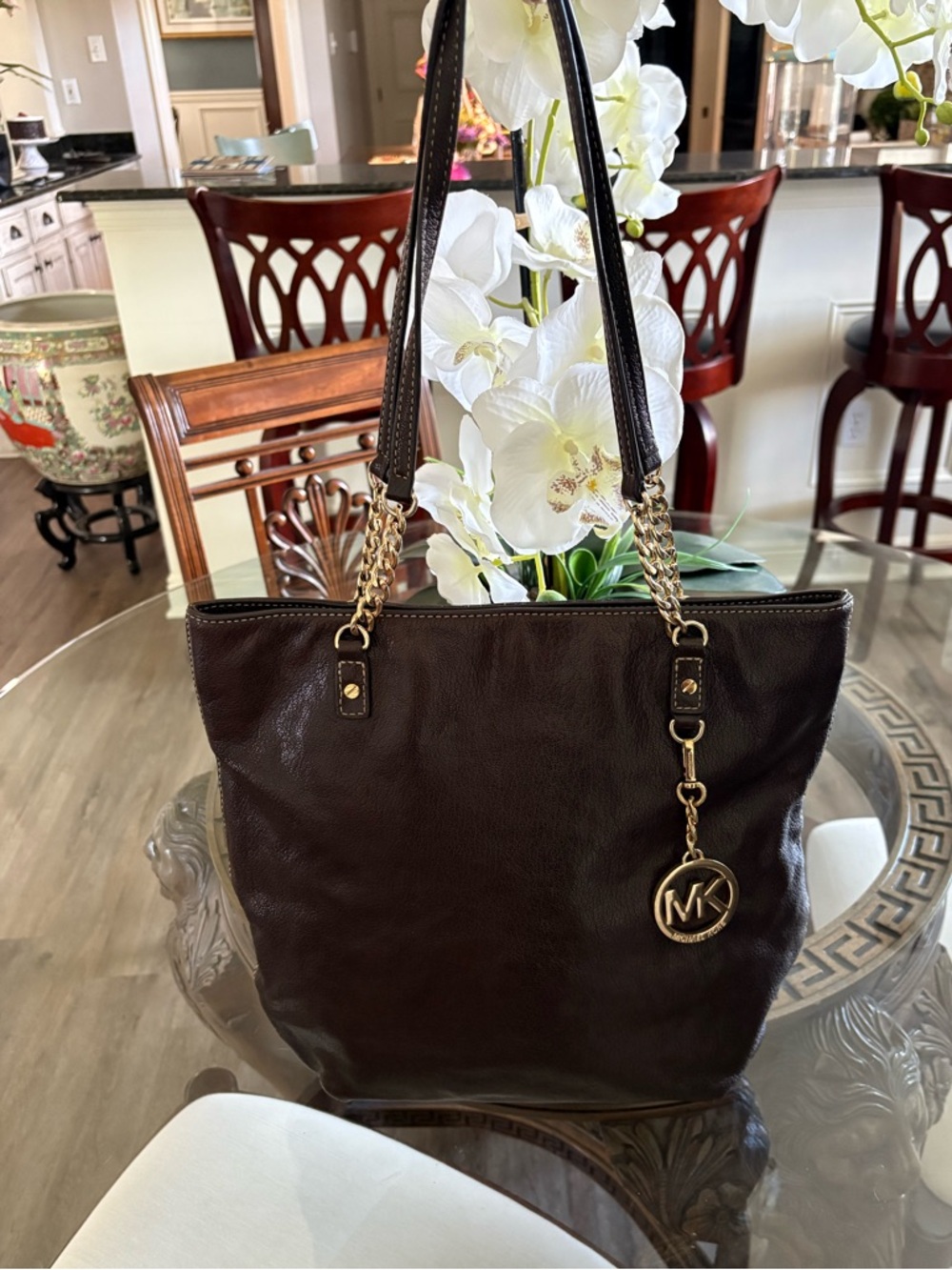 🤎🤎MICHAEL KORS JET SET TEXTURED BROWN LEATHER TOTE/SHOULDER BAGl🤎🤎